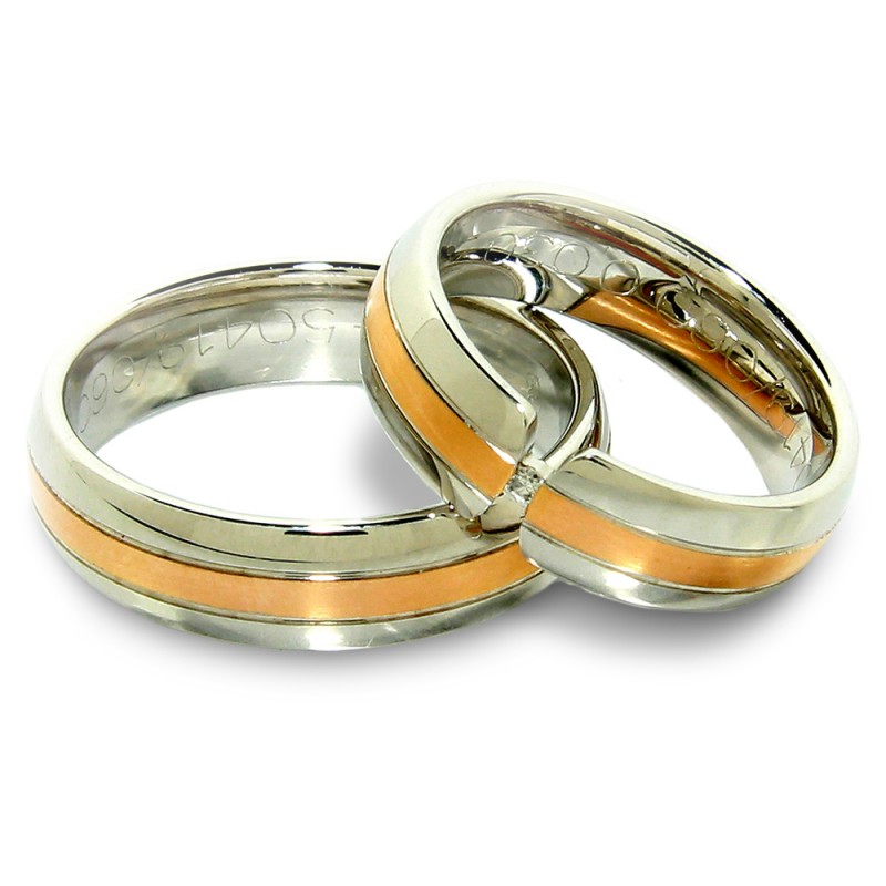 Vestuviniai žiedai „Intarpas“, jam ir jai, su briliantu